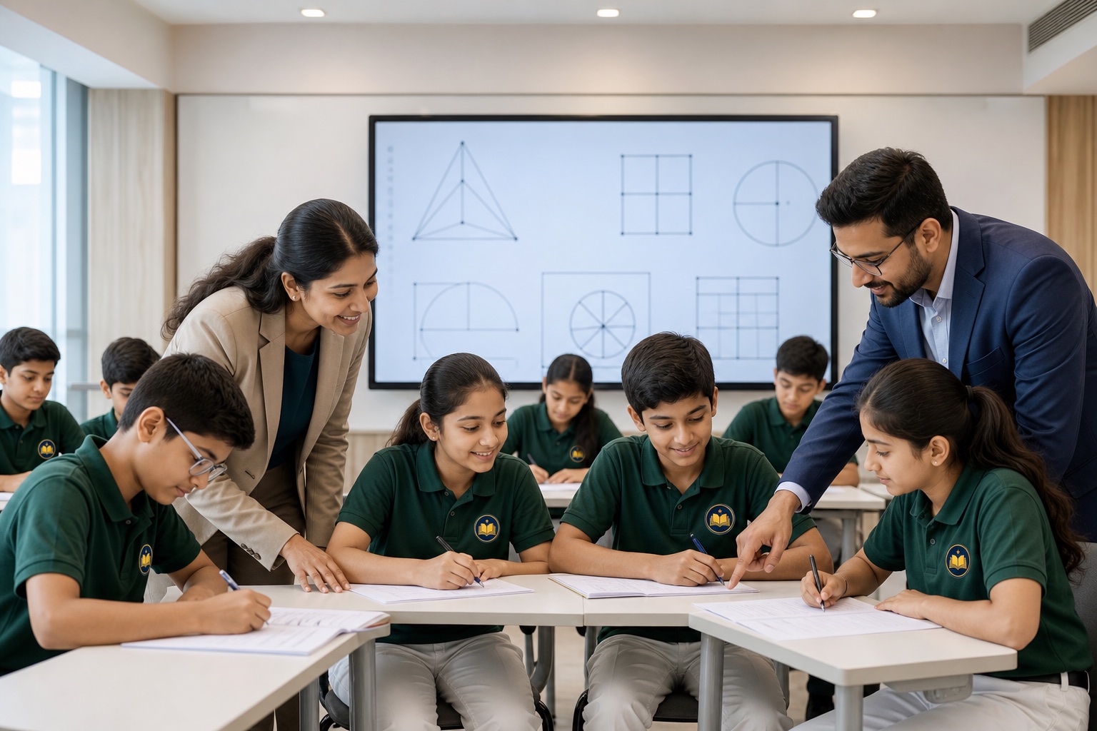 Representative Sharda Gurukul Academy classroom with teachers guiding students