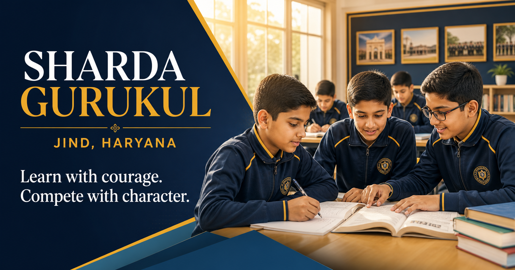 Sharda Gurukul students learning together in a disciplined classroom